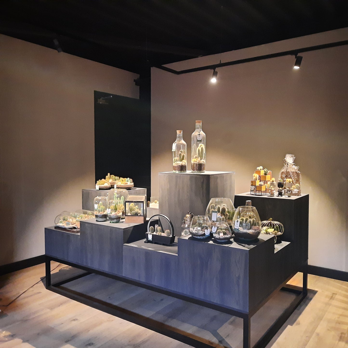 Moderne showroominrichting met presentatieblokken