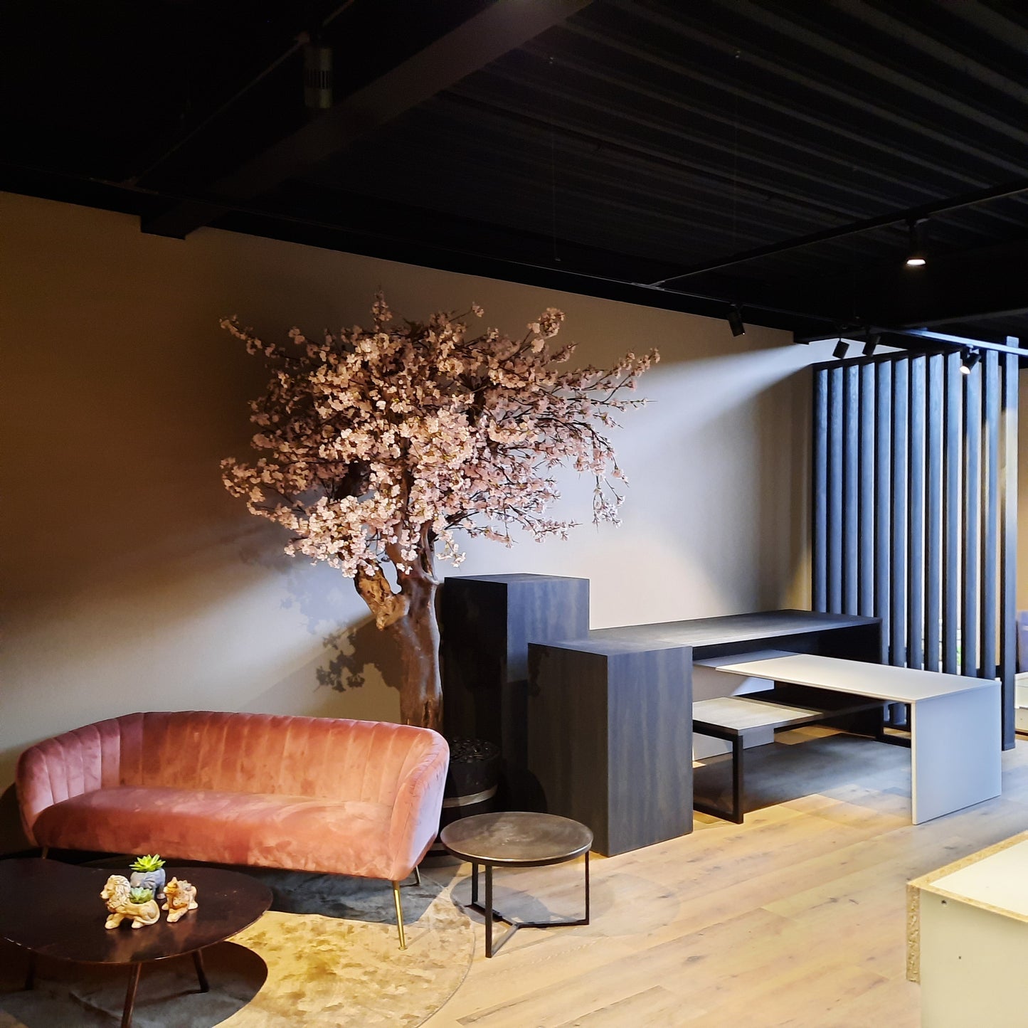 Moderne showroominrichting met presentatieblokken